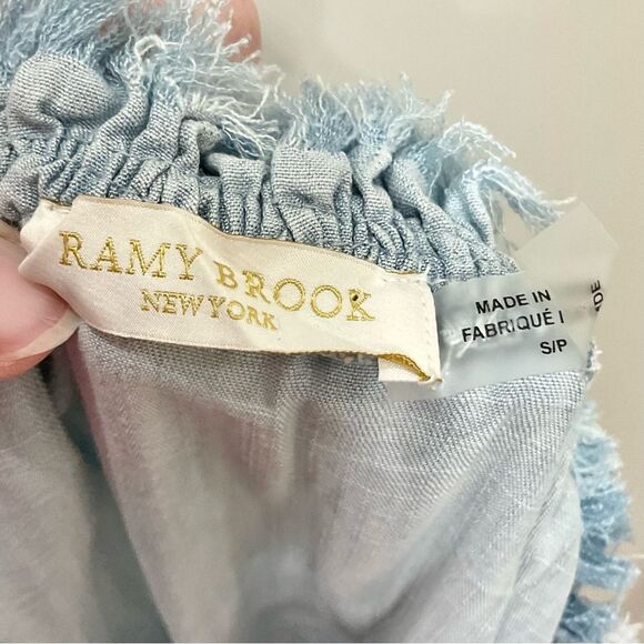 RAMY BROOK Chambray Romper Esie Off The Shoulder Sz S Shortall Light Blue Retro - Picture 5 of 9